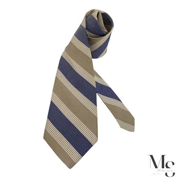 FAÇONNABLE XL Blue & Beige Striped Silk Tie Hand Made In France W: 3.75" EX COND - Picture 1 of 5